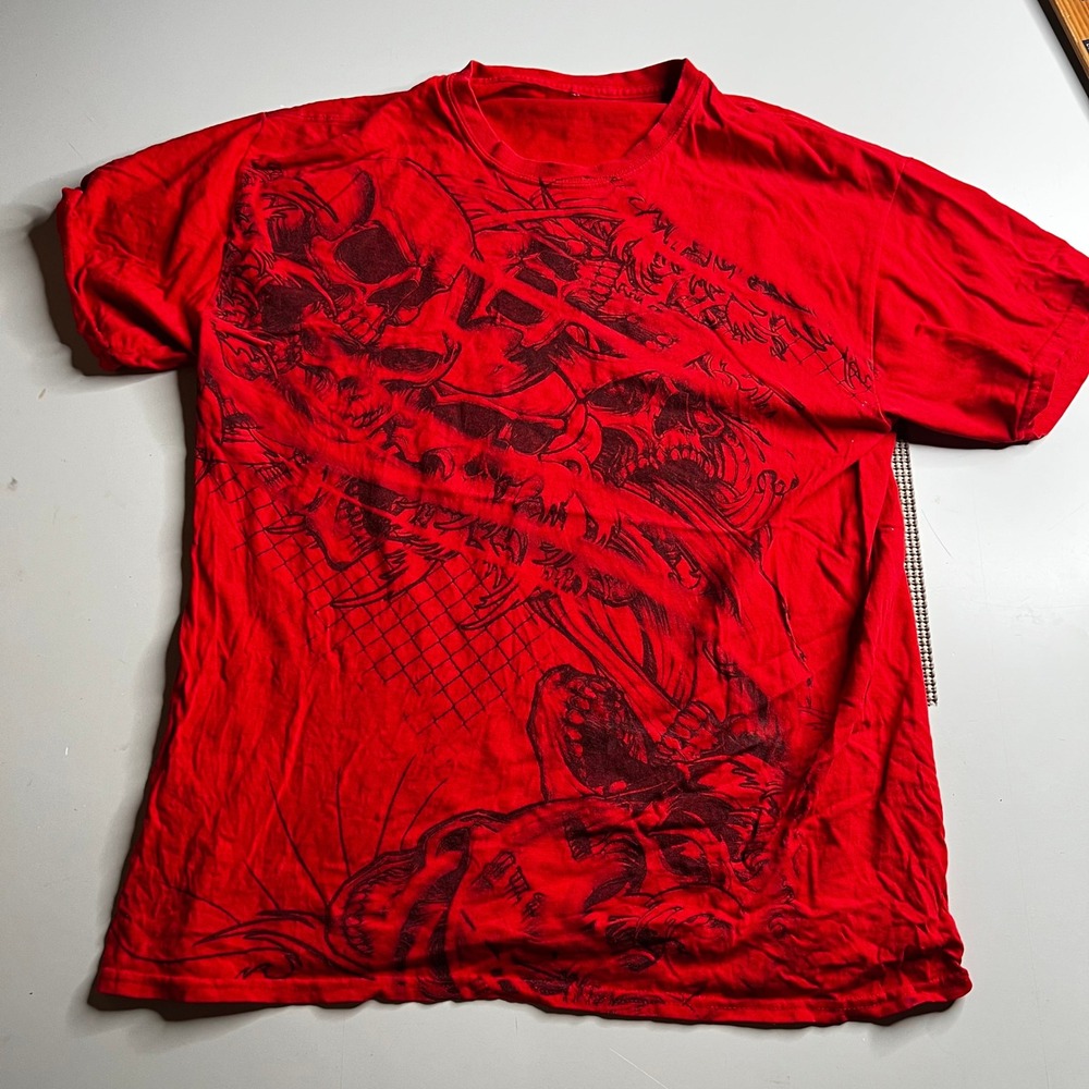 Unbranded Mens Red Skull Graphic T-Shirt Gothic Streetwear Short Sleeve Tee